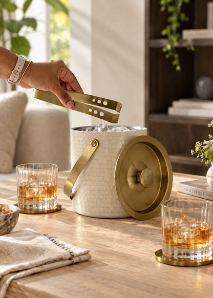 Manor Beige-Gold Ice Bucket &amp; Tong