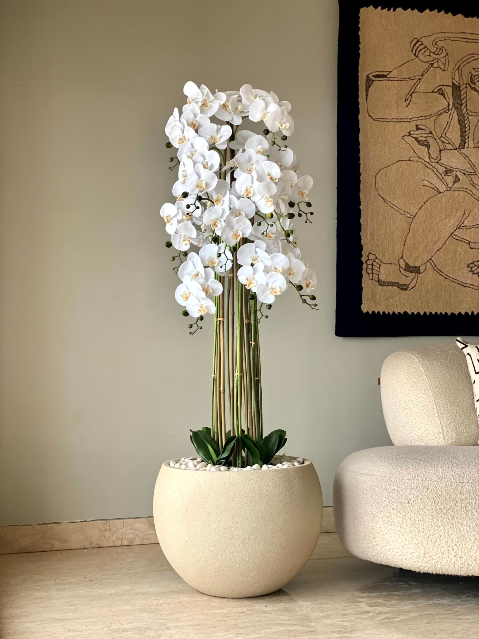 Artificial White Orchid Bloom Plant - 5 Feet