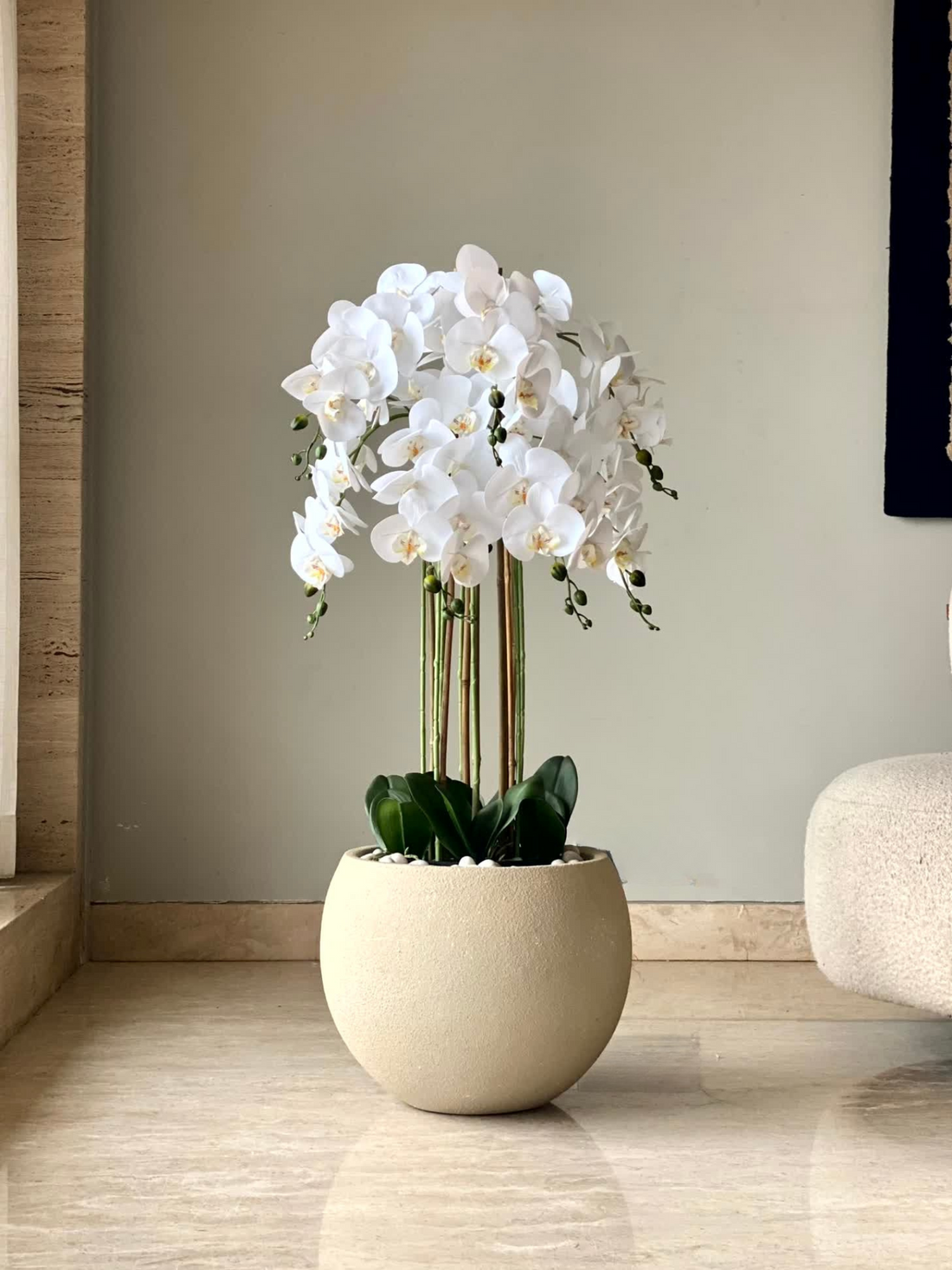 Artificial White Orchid Bloom Plant - 3 Feet
