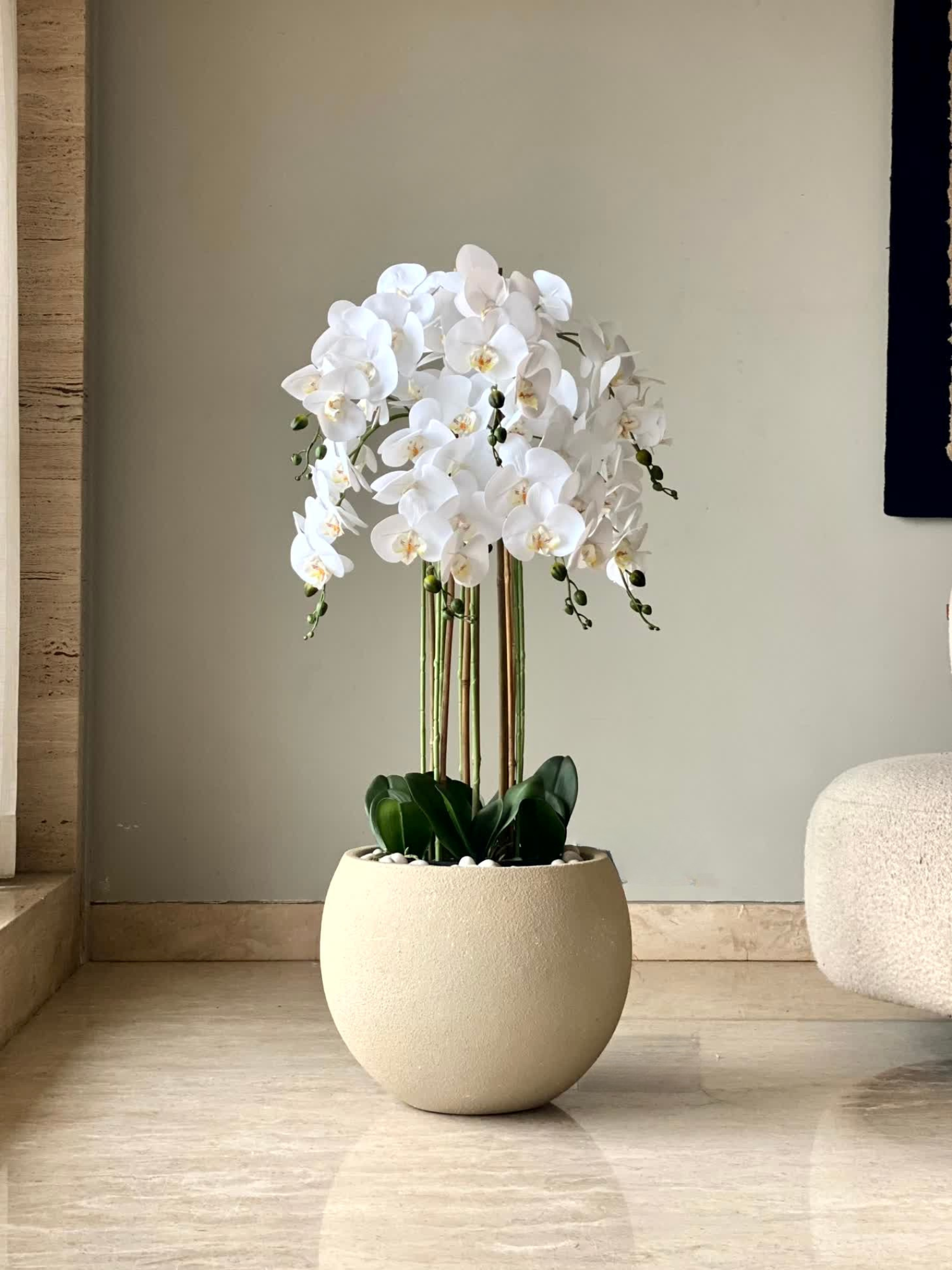 Artificial White Orchid Bloom Plant - 3 Feet