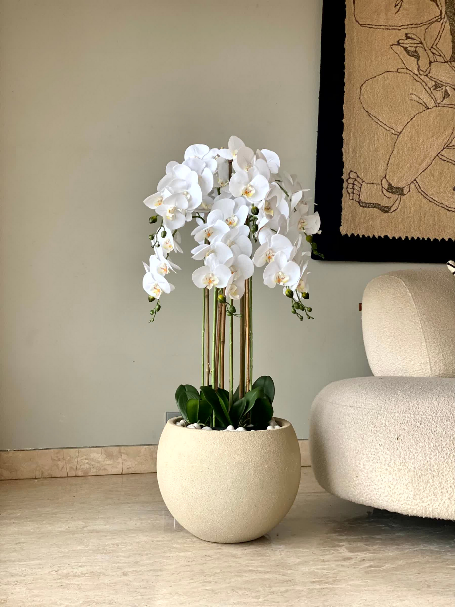 Artificial White Orchid Bloom Plant - 3 Feet
