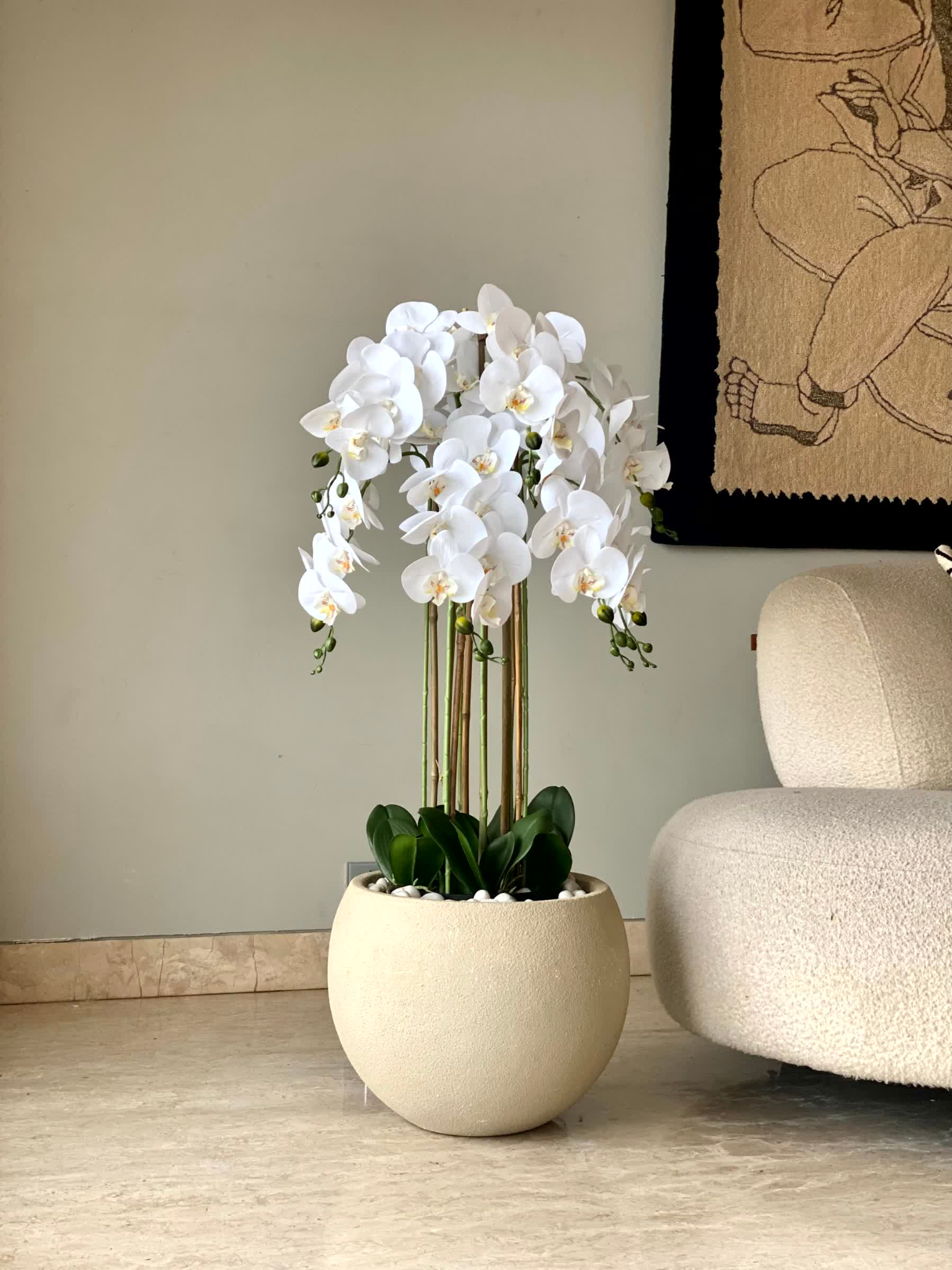 Artificial White Orchid Bloom Plant - 3 Feet