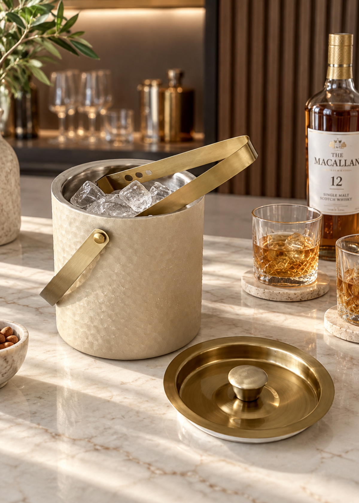 Manor Beige-Gold Ice Bucket &amp; Tong
