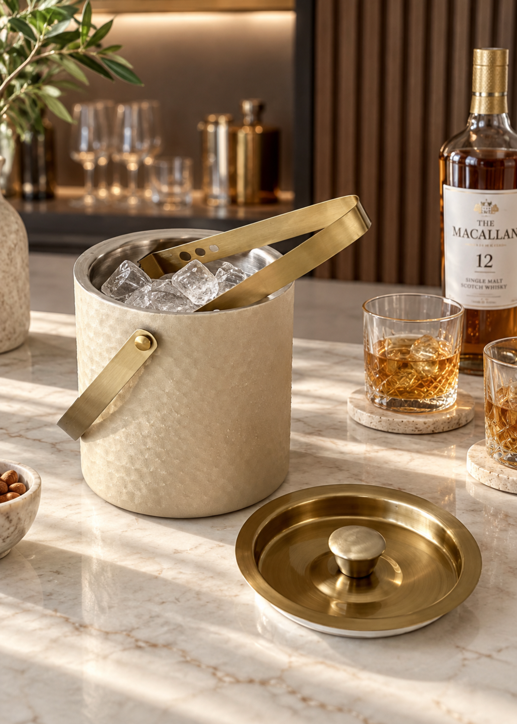 Manor Beige-Gold Ice Bucket &amp; Tong