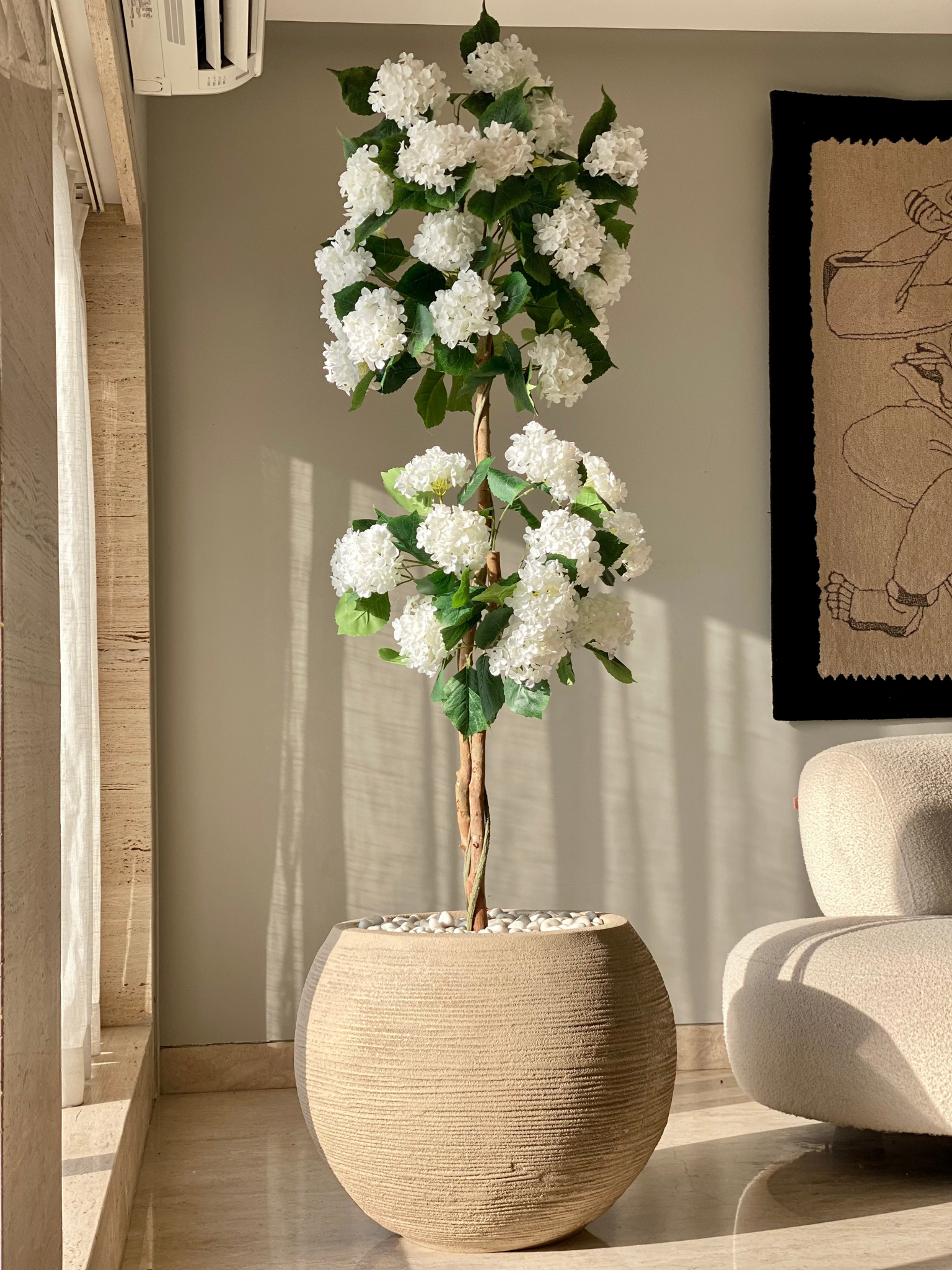 Artificial White Hydrangea Plant  - 6 Feet