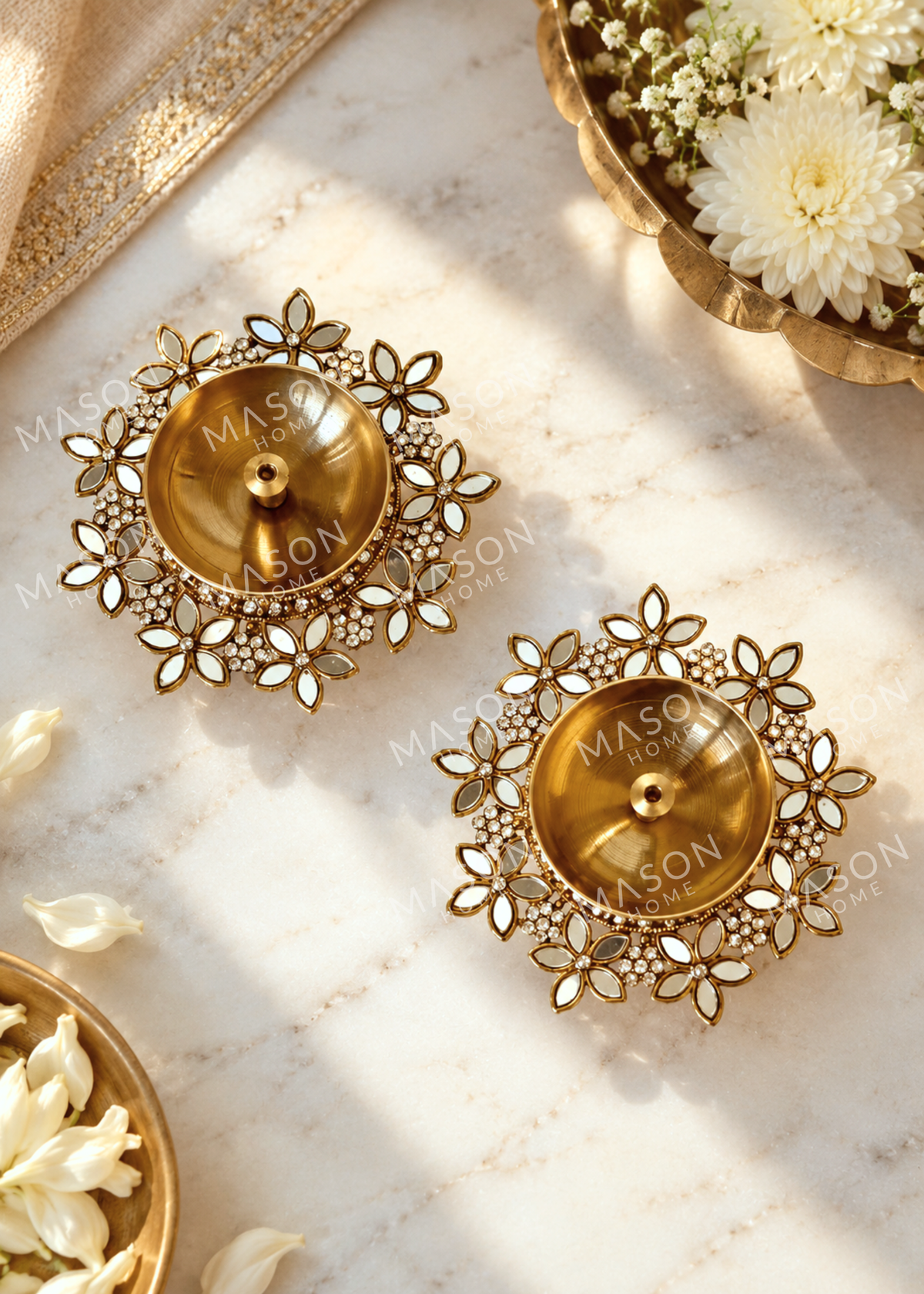 Festive Fleur Brass Diya - Set of 2