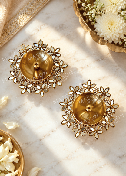 Festive Fleur Brass Diya - Set of 2