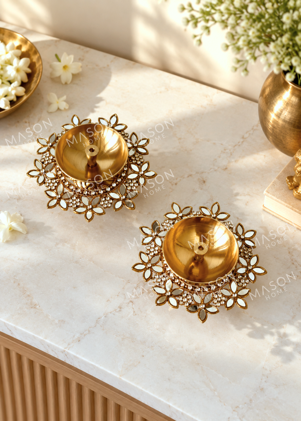 Festive Fleur Brass Diya - Set of 2