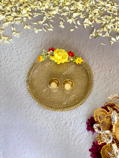 Festive Saffron Pooja Thali - Yellow