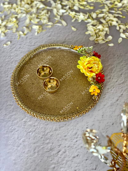 Festive Saffron Pooja Thali - Yellow