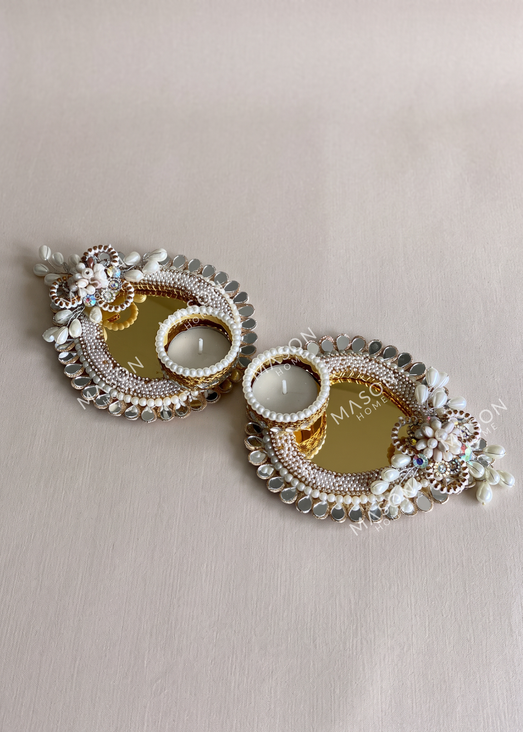 Festive Mirror Paisley Diya - Set of 2
