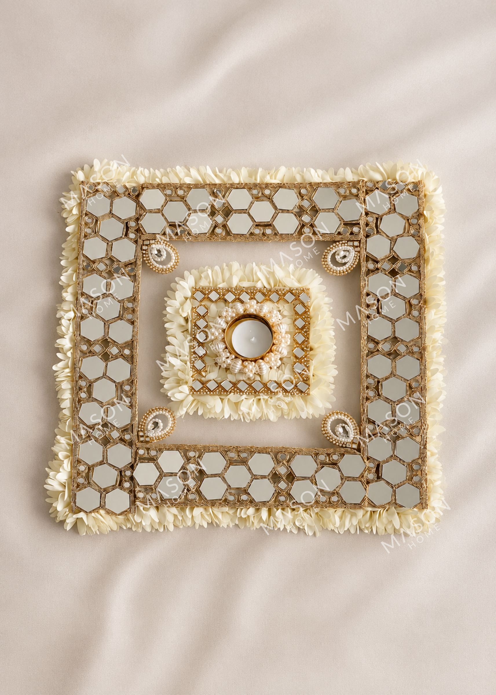 Festive Ivory Bloom Mirror Rangoli