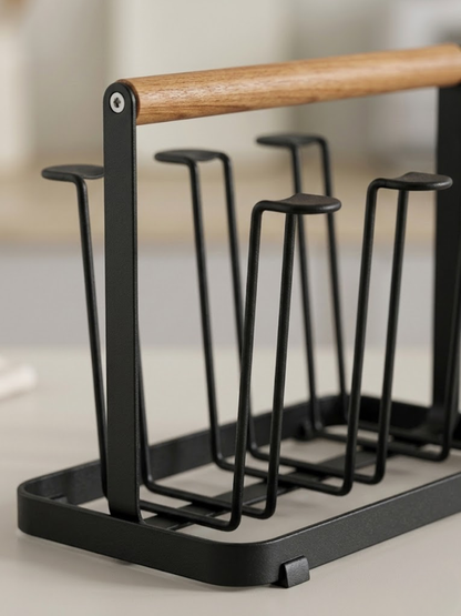 Wooden Handle Glass Holder Black