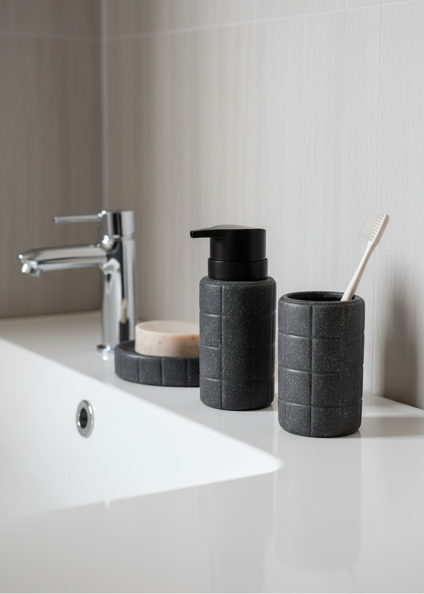 Stria Bathroom Set - Black (Set of 3)