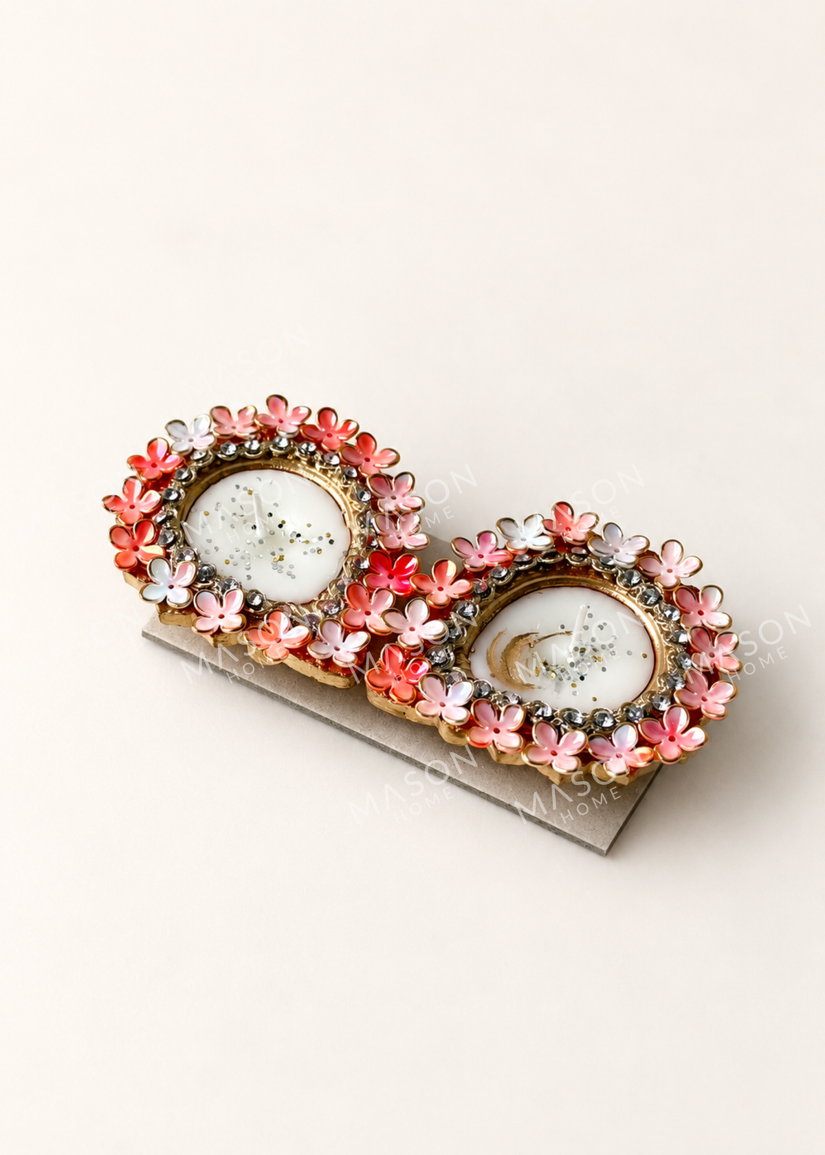 Handmade Clay Rustic Floral Diya - Set of 2