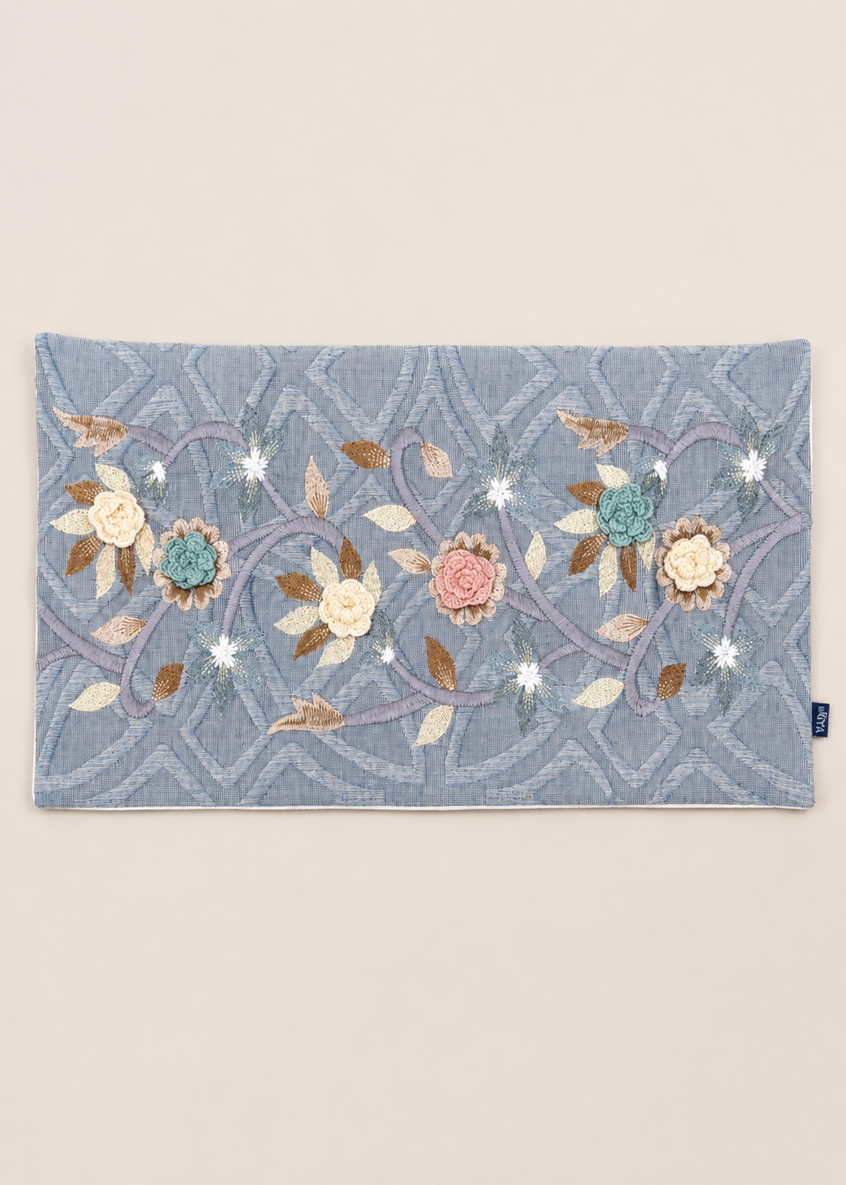 Dusty Blue Floral Cushion Cover