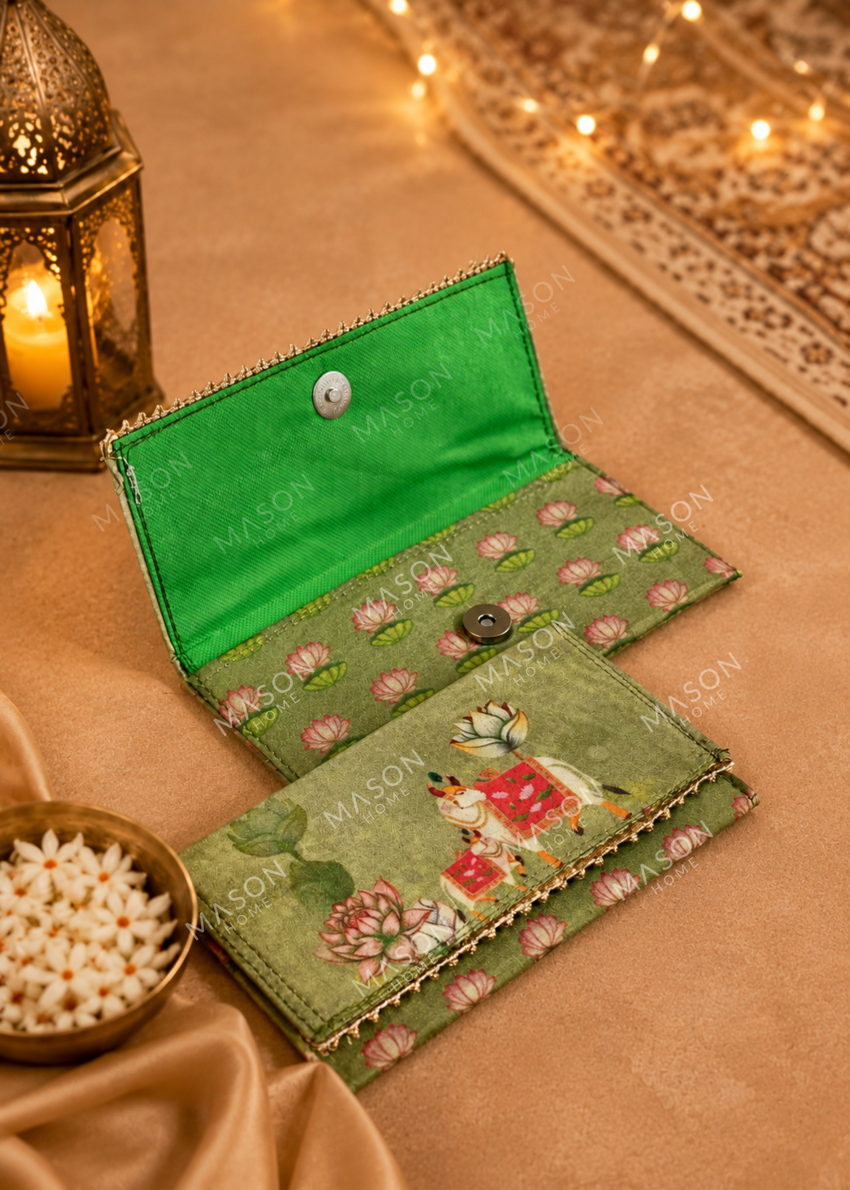 Festive Vrindavan Shagun Envelopes - Green (Set of 5)