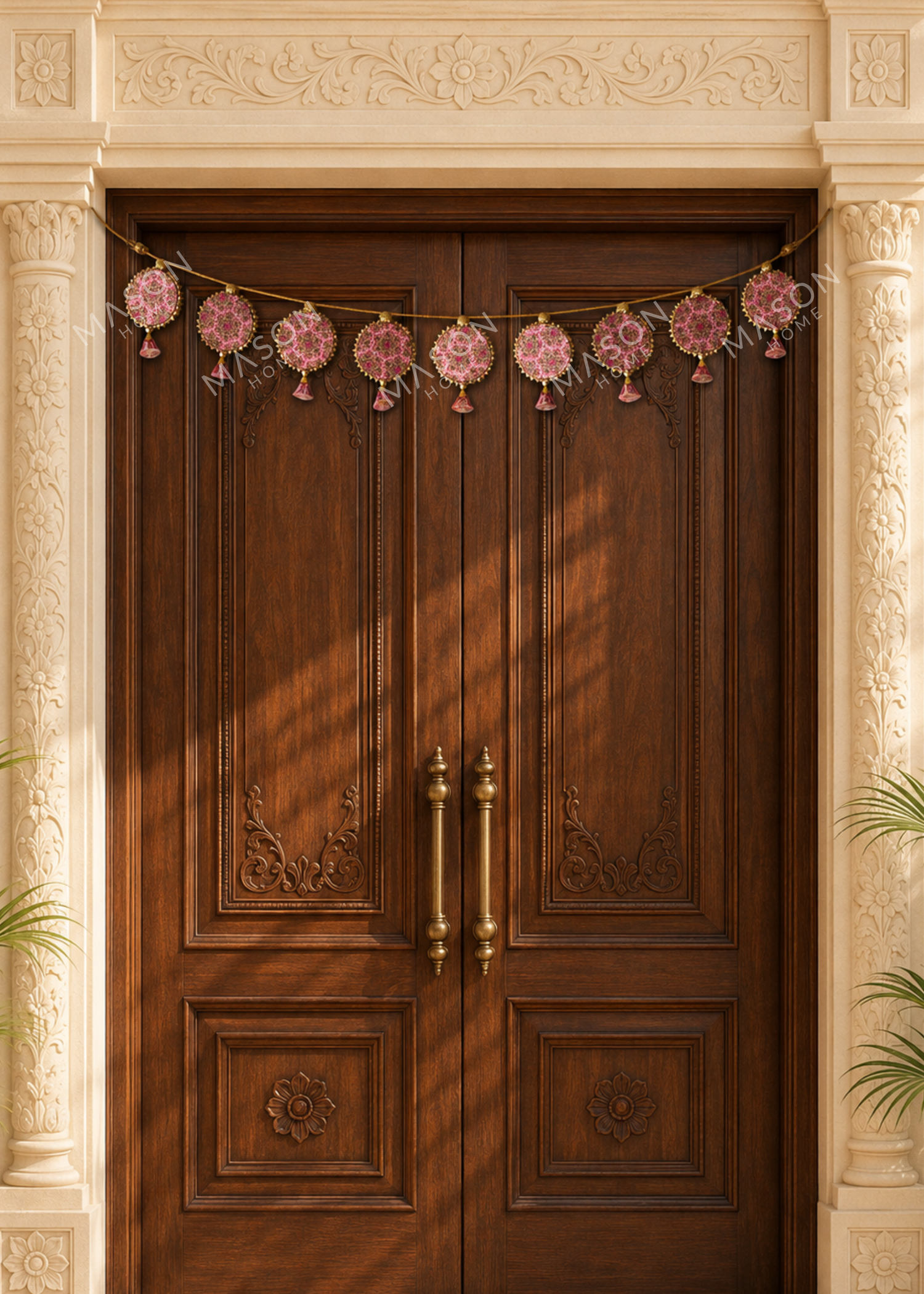 Festive Shubh Rang Reversible Toran - Green &amp; Pink