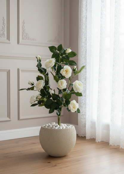 Artificial White Aurea Rose Plant - 3 Feet