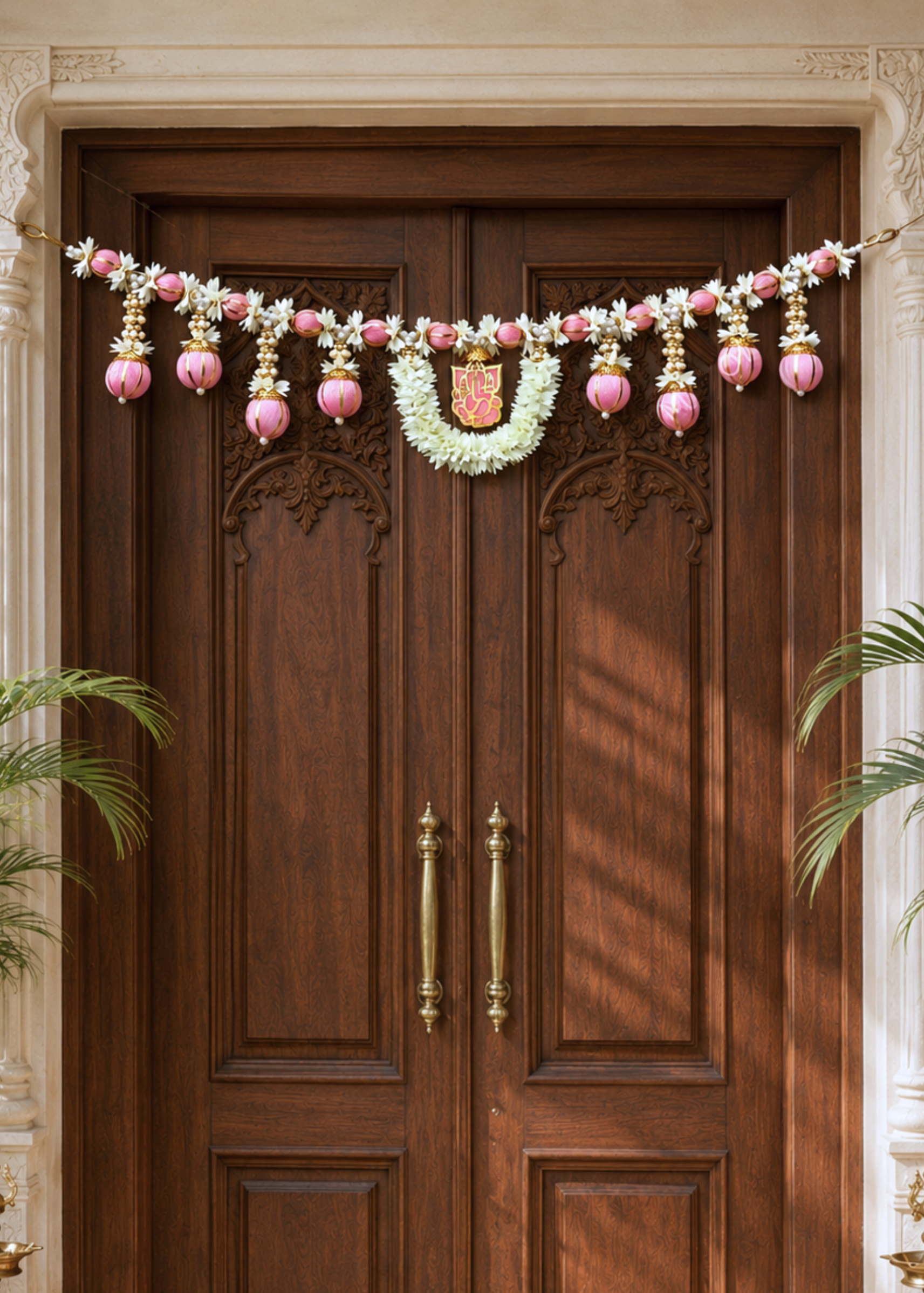 Festive Ganpati Floral Pink Toran