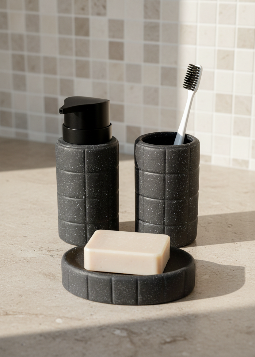 Stria Bathroom Set - Black (Set of 3)
