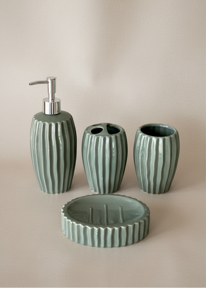Ribbed Ceramic Bathroom Set - Sage Green