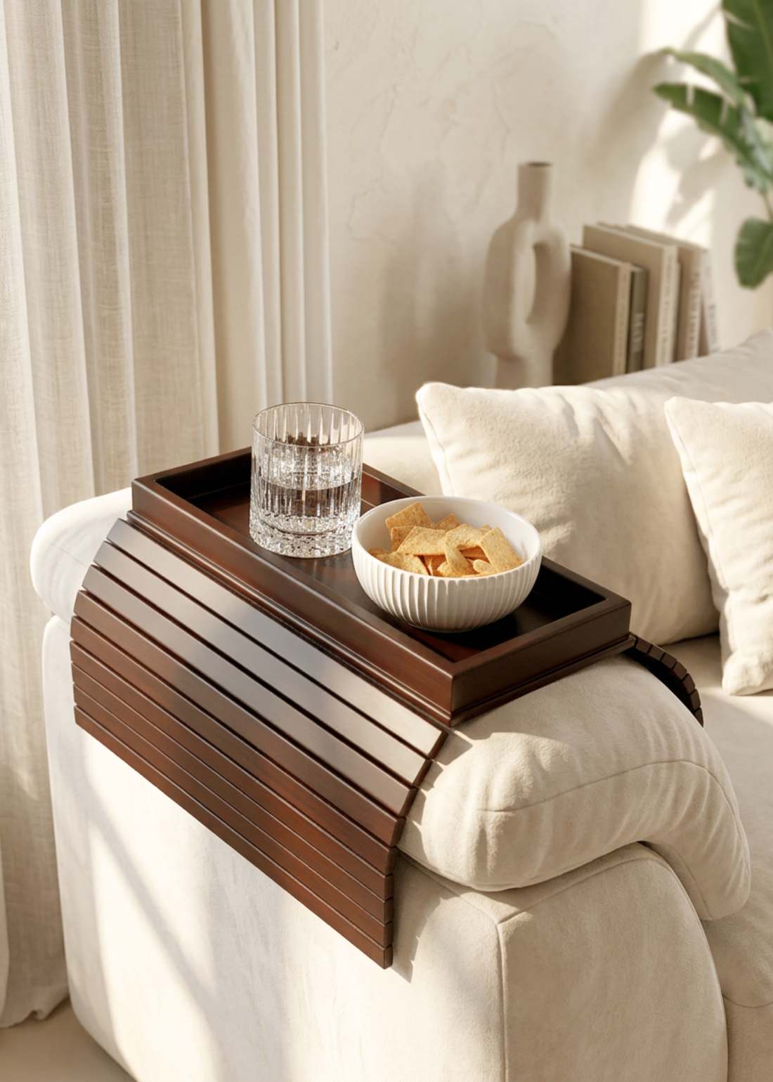 Sofa Armrest Tray - Walnut