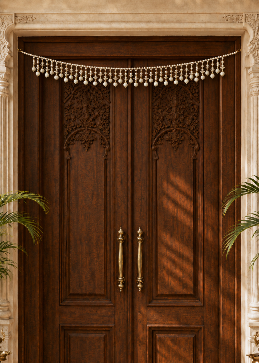 Festive Blossom Toran - White &amp; Gold