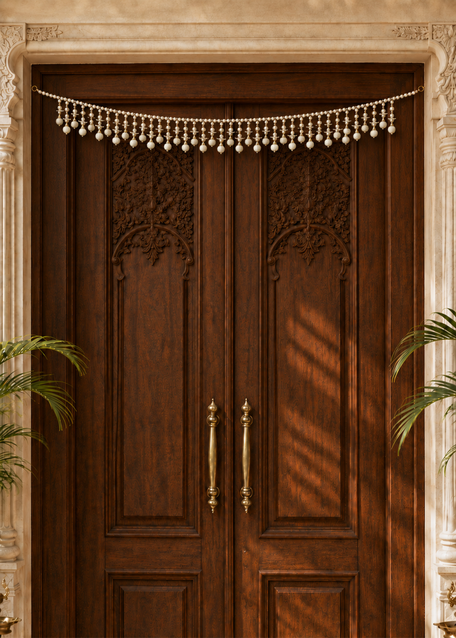 Festive Blossom Toran - White &amp; Gold