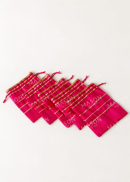 Festive Zari Stripe Potli - Set of 5
