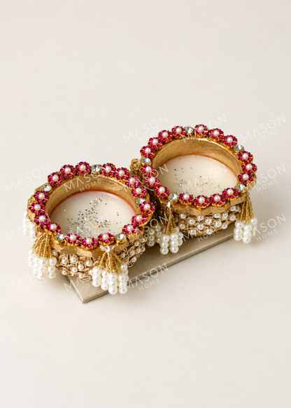 Handmade Clay Rustic Rooh Pearl Diya - Set of 2