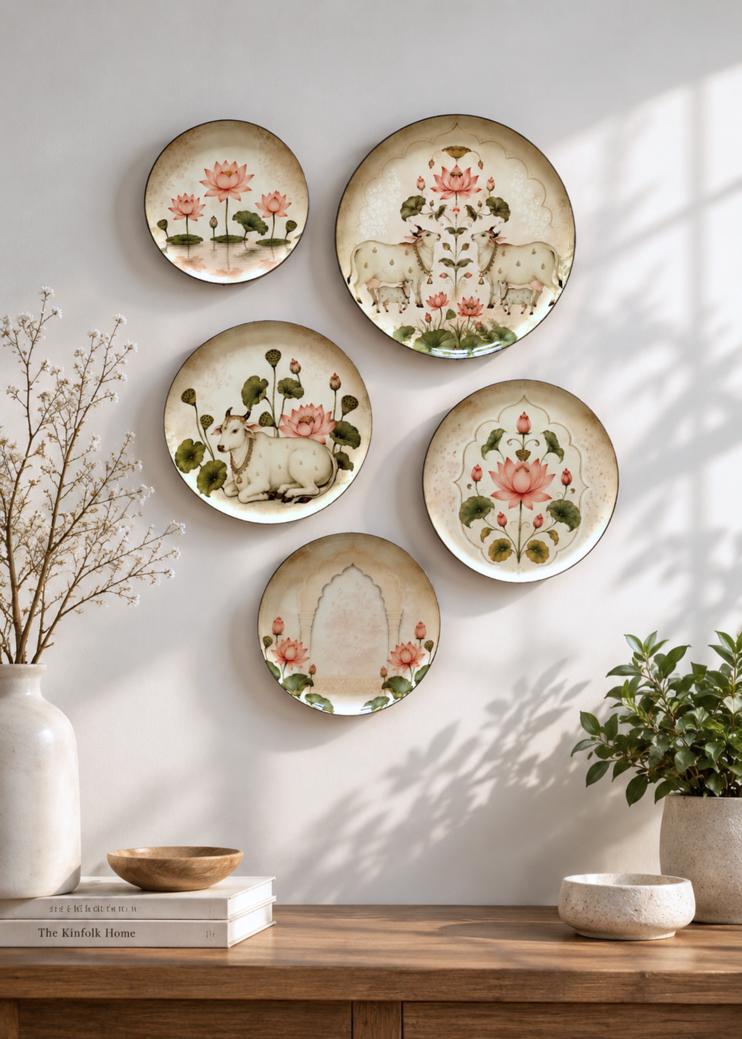 Lotus Pichwai Wall Plates (Set of 5)