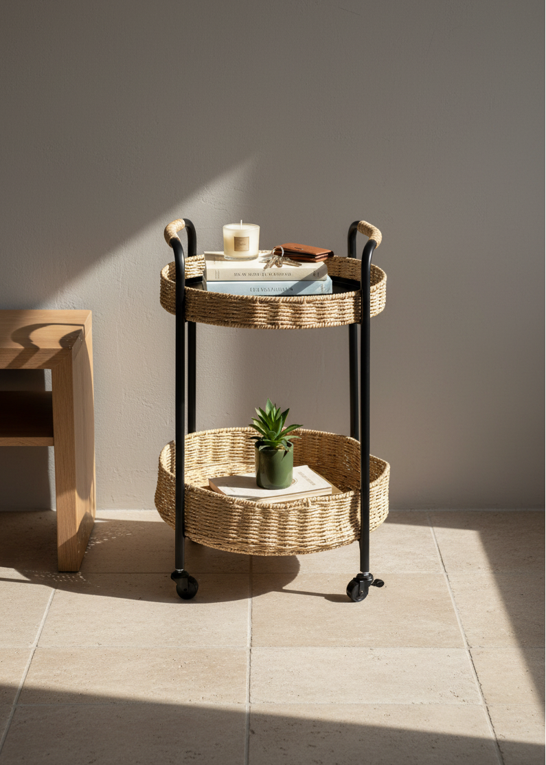 Two-Tier Rattan Trolley