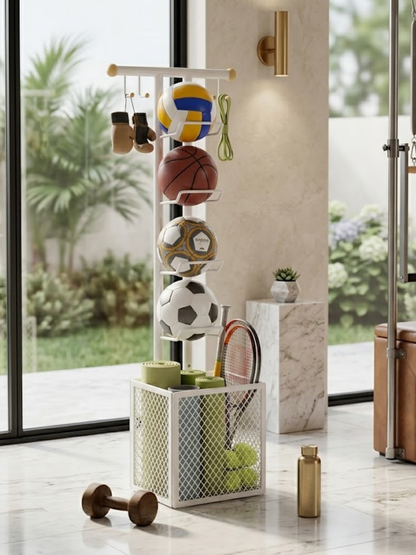 Multifunction Ball Storage Rack - White