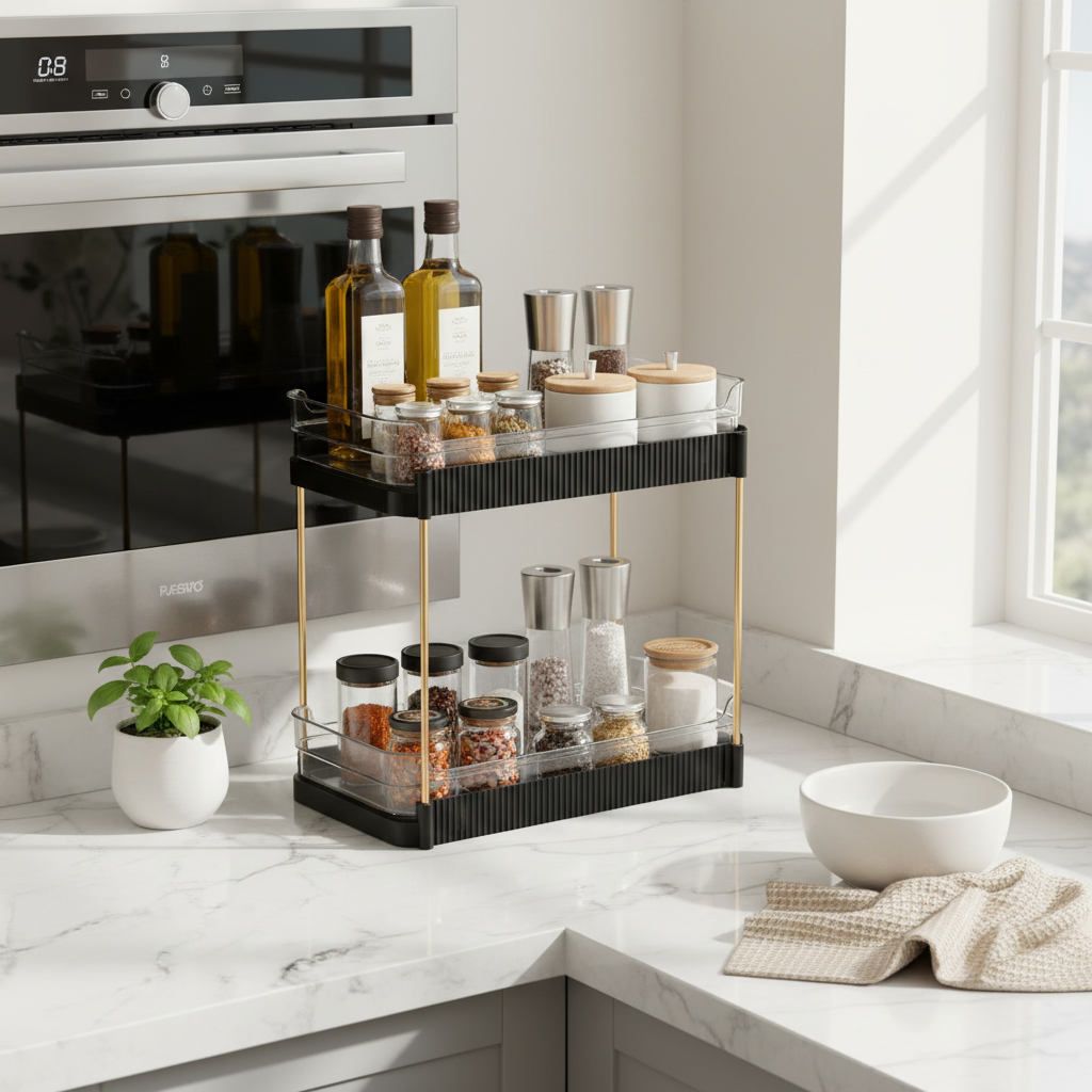 Two Tier Pullout Storage Rack - Black (Only For Mumbai)