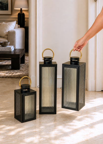 Vellora Black &amp; Gold Lantern - Medium