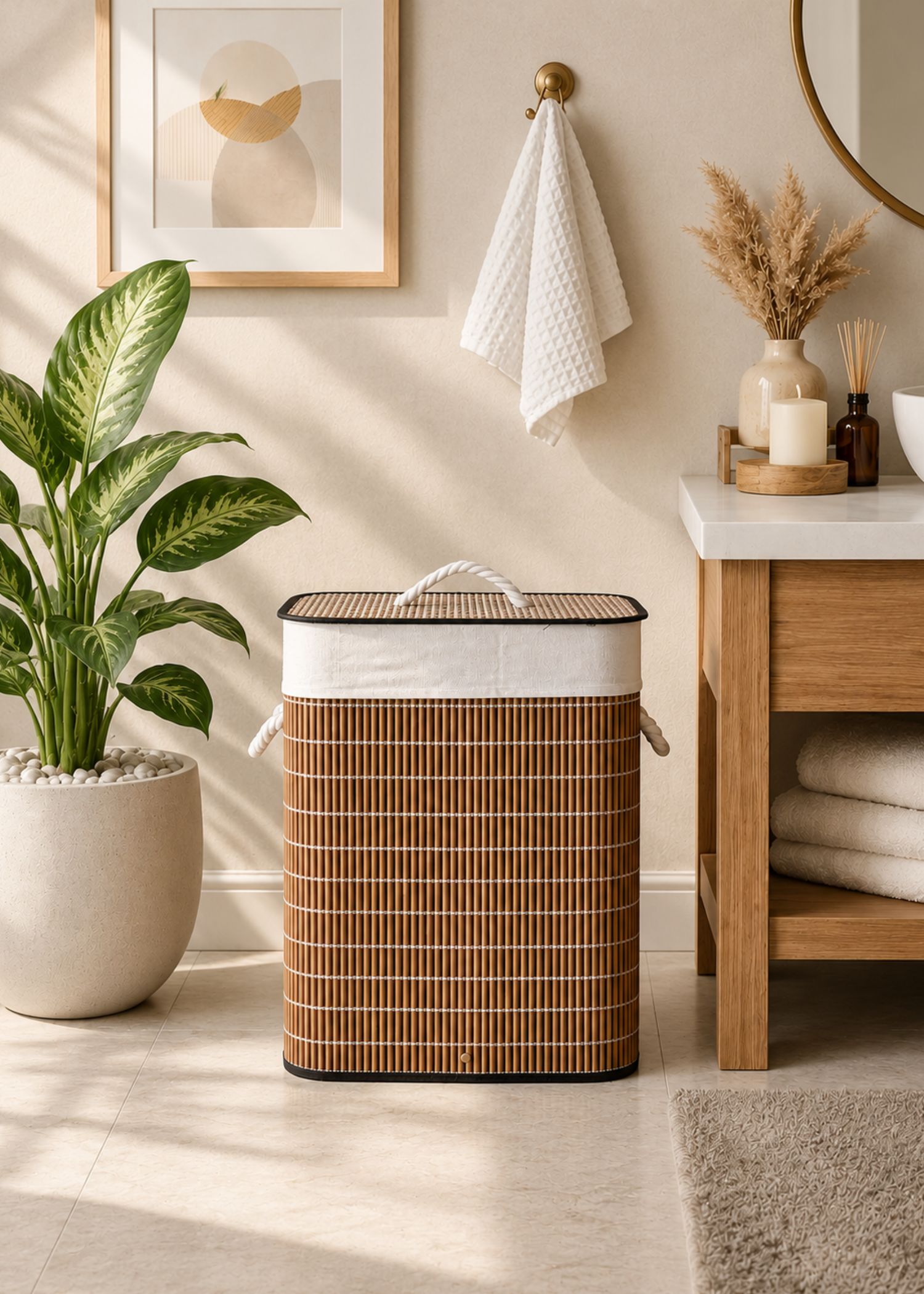 Baskora Laundry  Basket - White &amp; Brown