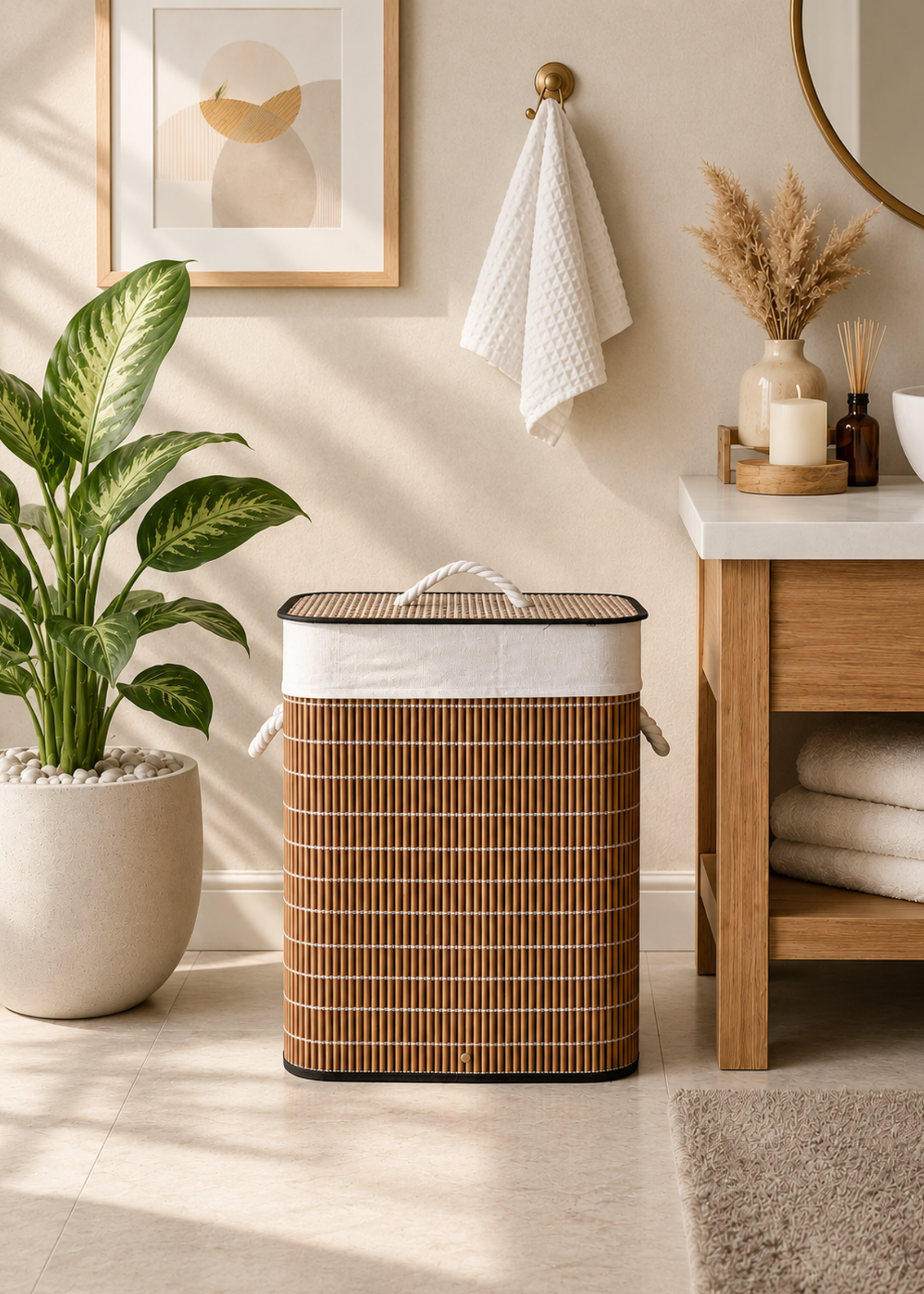 Baskora Laundry  Basket - White &amp; Brown