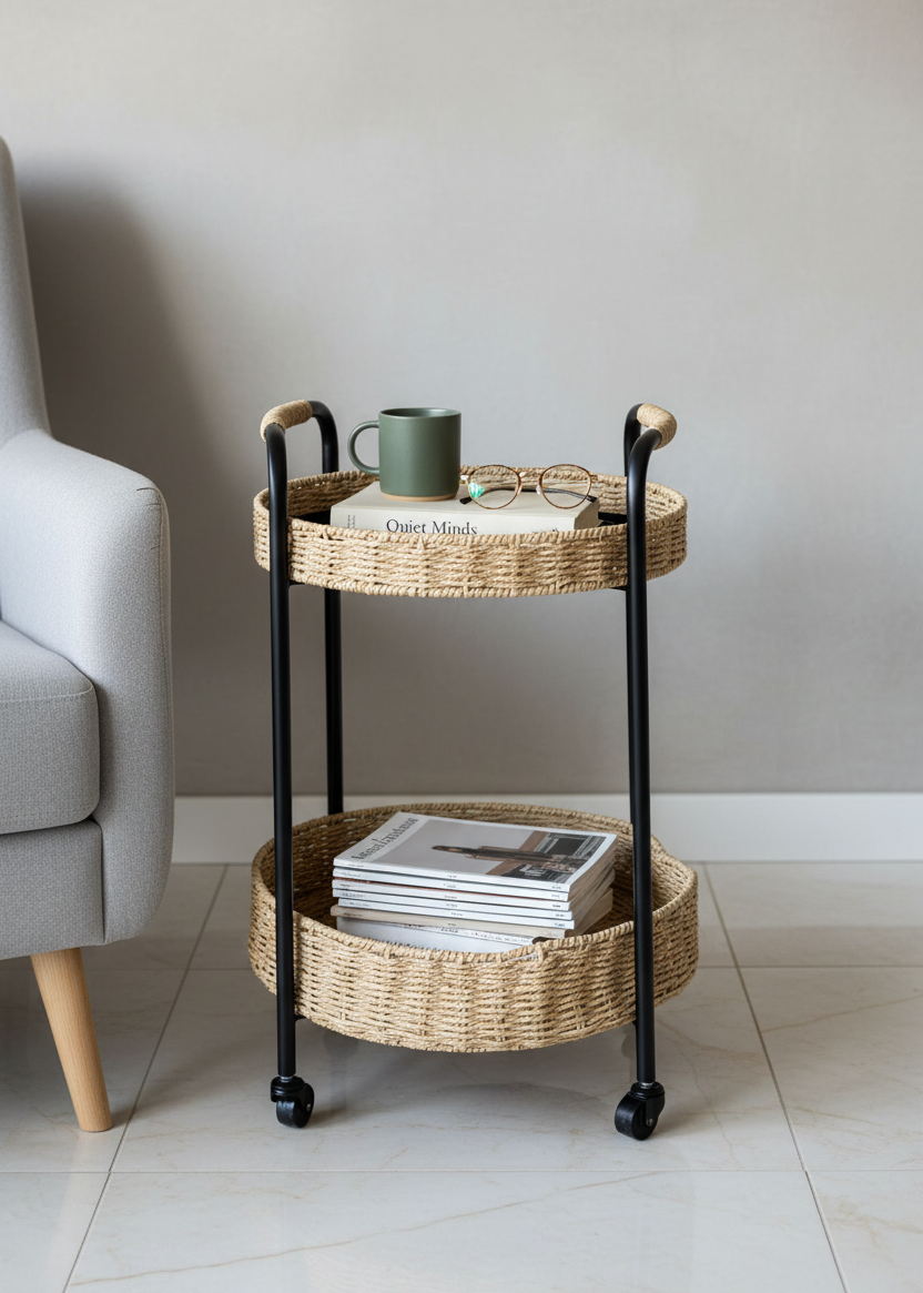 Two-Tier Rattan Trolley