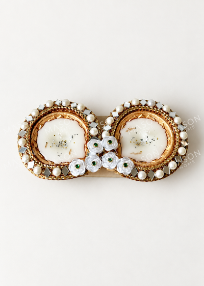 Handmade Clay Rustic Pearl Royale Diya - Set of 2