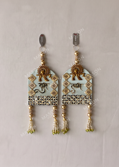 Festive Bansuri Shubh Labh Latkan - Mint Green