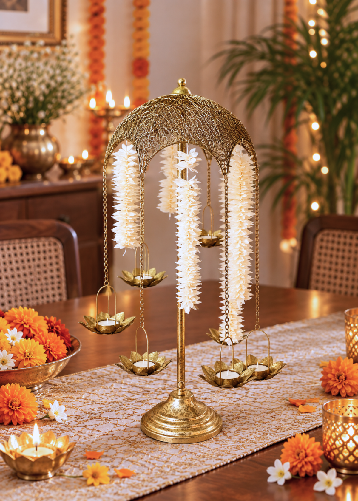 Antique Lotus Diya Stand - Big
