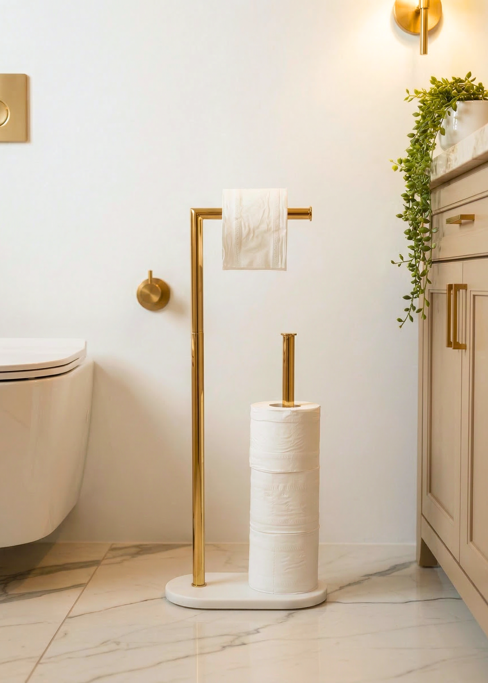 Melrose Toilet Roll Holder - White and Gold