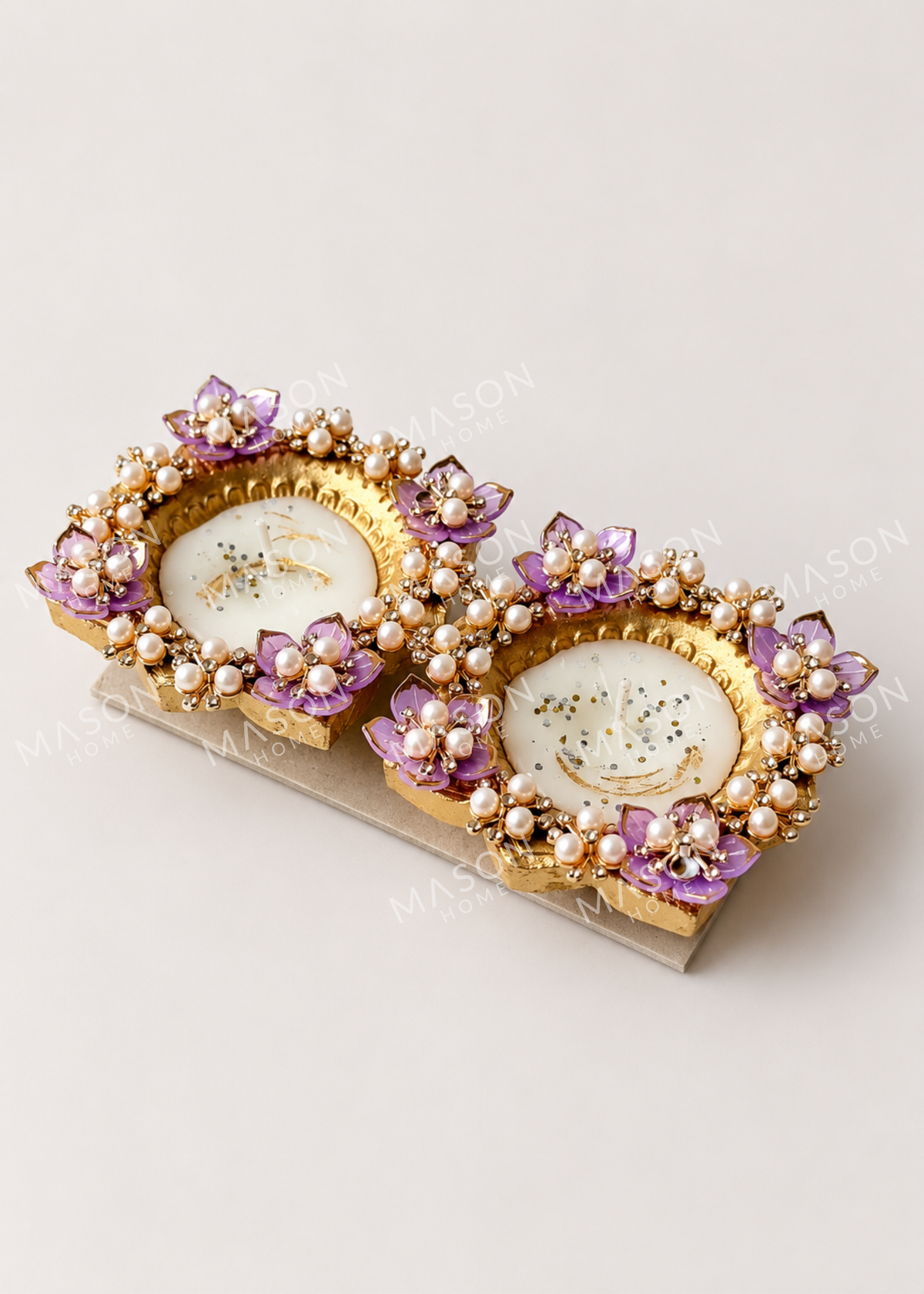 Handmade Clay Rustic Blossom Diya Purple - Set of 2