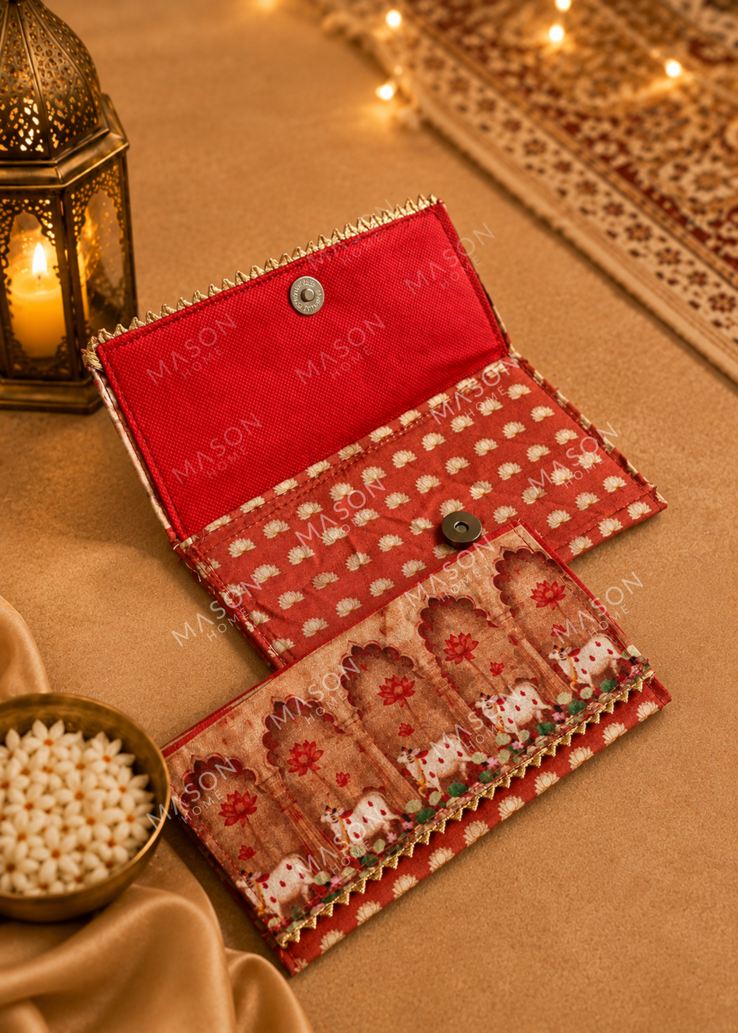 Festive Vrindavan Lotus Envelopes - Red (Set of 5)