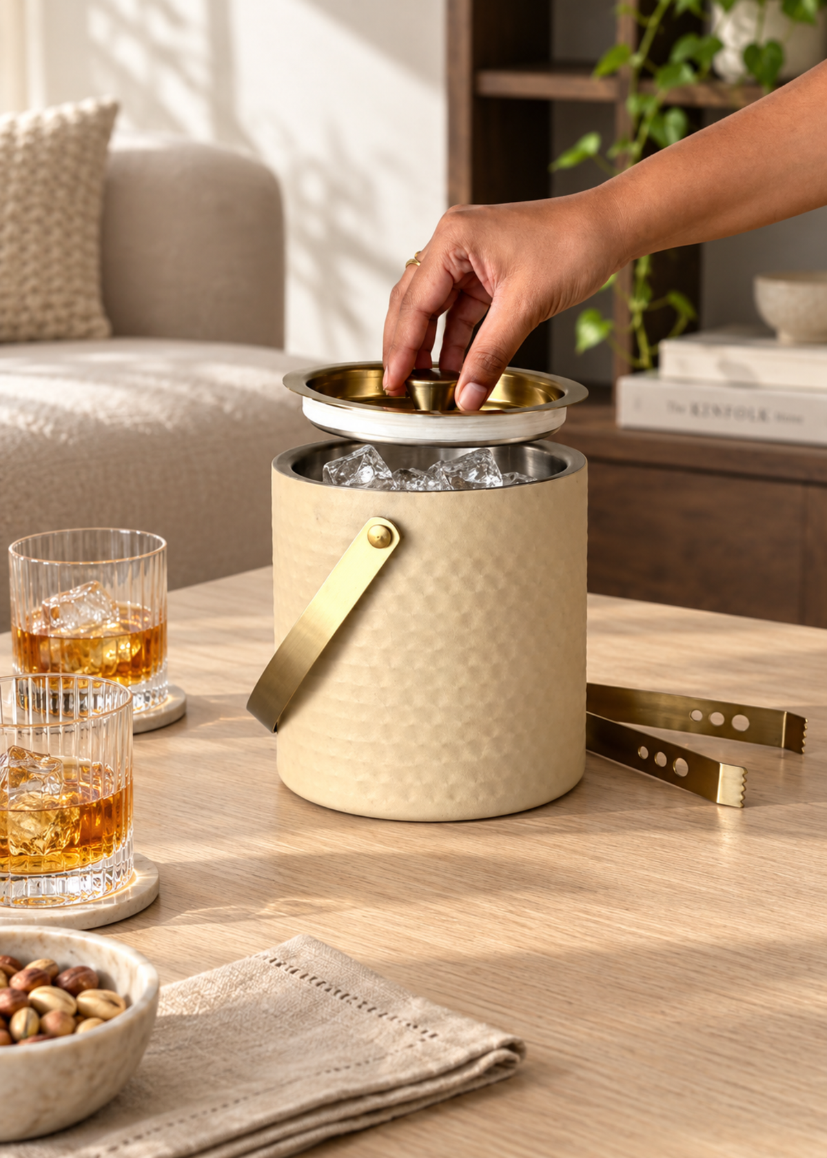 Manor Beige-Gold Ice Bucket &amp; Tong