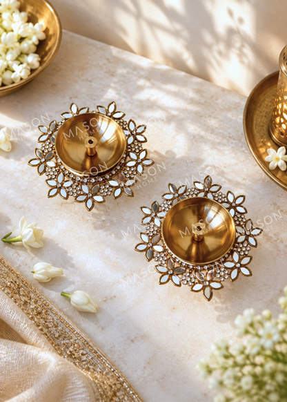Festive Fleur Brass Diya - Set of 2
