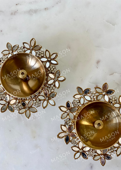 Festive Fleur Brass Diya - Set of 2