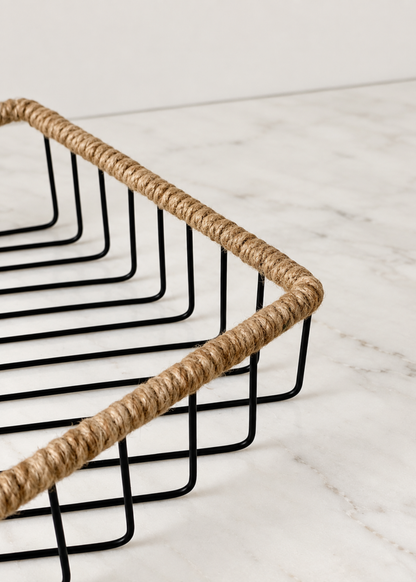 Koa Rectangular Jute Wire Basket