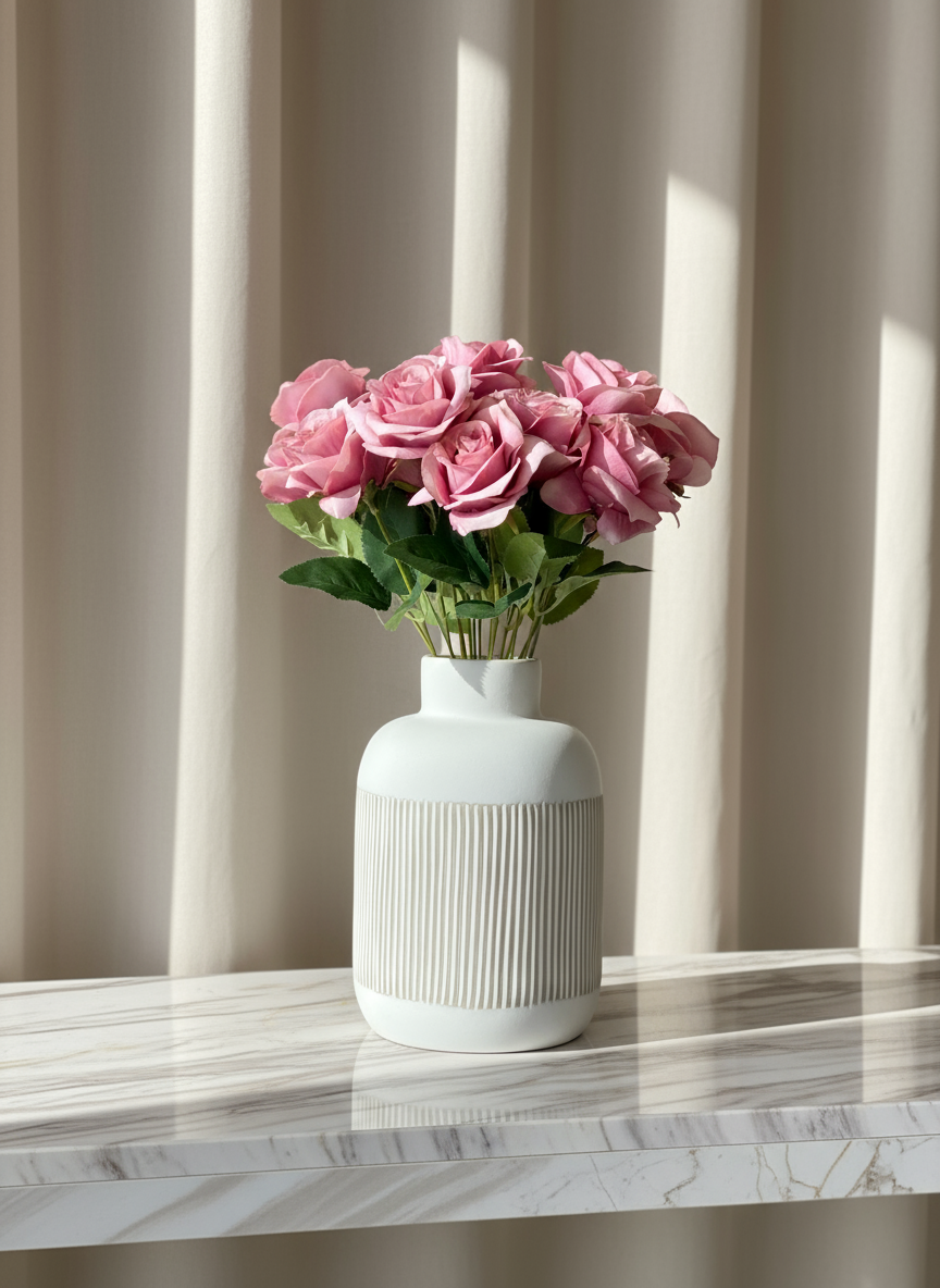 Artificial Blush Pink Rose Bunch